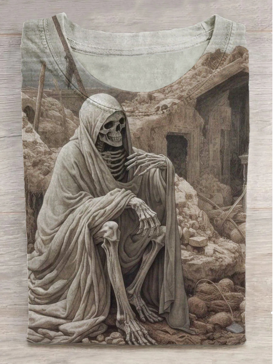 Fantasy Skull Print Round Neck Short Sleeve T-Shirt