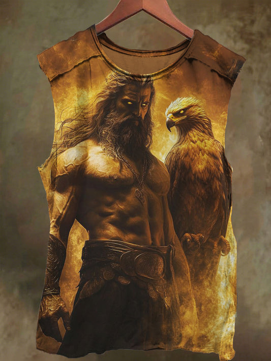 Unisex God and Eagle Print Casual Cotton Tank Top