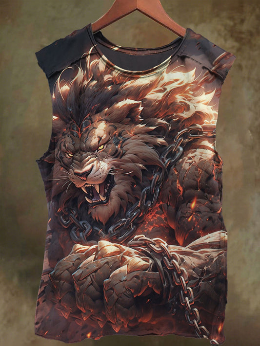 Unisex Lion Chain Warrior Print Casual Cotton Tank Top