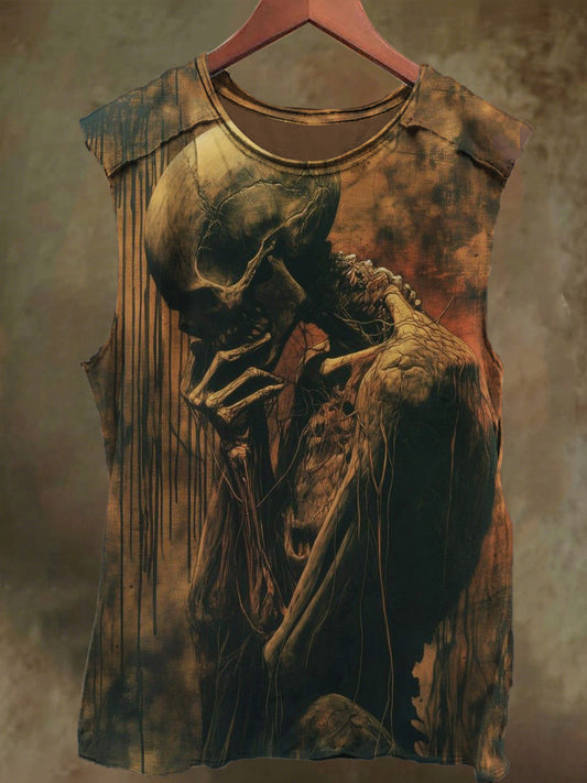 Unisex Dark Skull Print Casual Cotton Tank Top