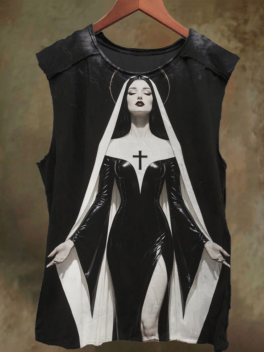 Unisex Gothic Nun Print Casual Cotton Tank Top