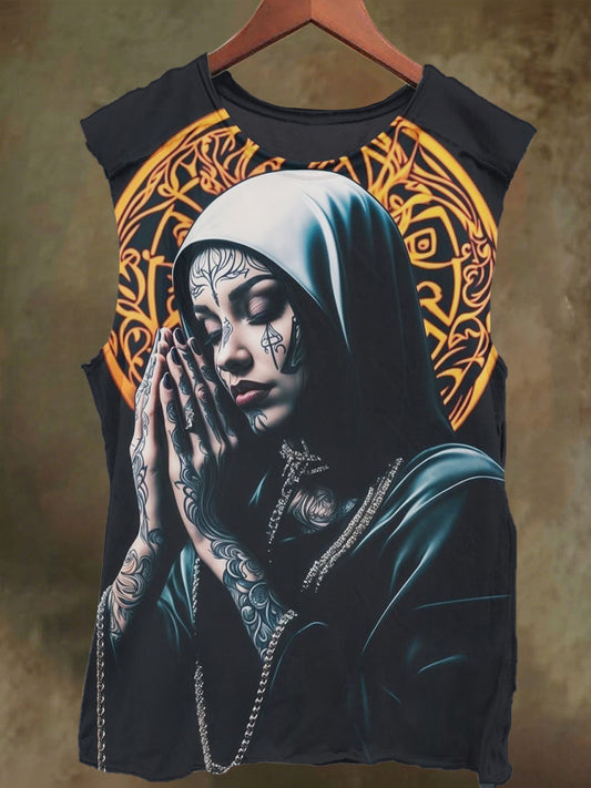 Unisex Nun's Prayer Print Casual Cotton Tank Top