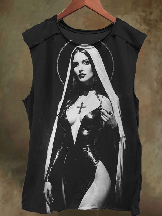 Unisex Dark Nun Print Casual Cotton Tank Top
