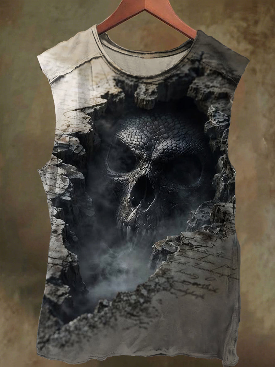 Unisex Under the Rocks Skull Print Casual Cotton Tank Top