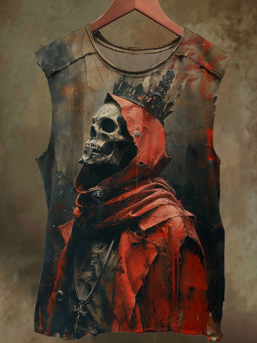 Unisex Crown Hat Skull Print Casual Cotton Tank Top