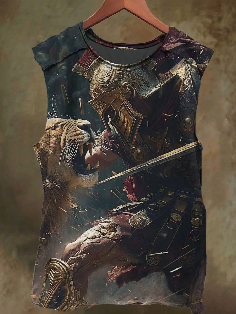 Unisex Grit and Lion Print Casual Cotton Tank Top