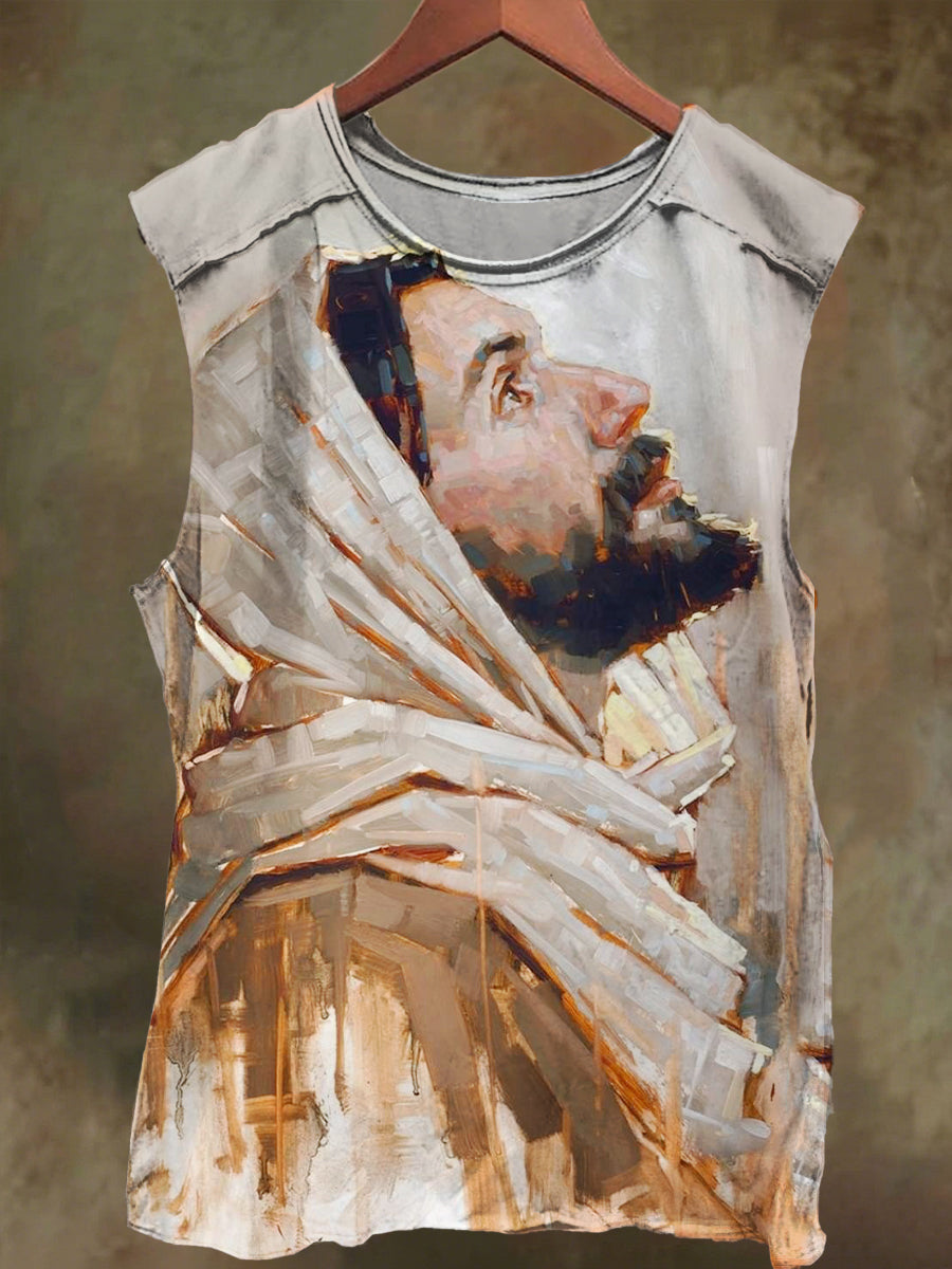 Unisex Watercolor Jesus Print Casual Cotton Tank Top