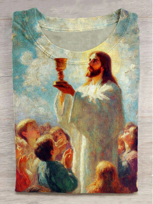 Jesus and Believers Printed Crew Neck Short Sleeve T-Shirt