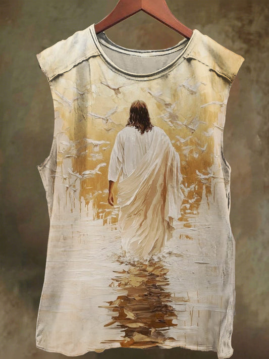 Unisex Jesus Back Print Casual Cotton Tank Top
