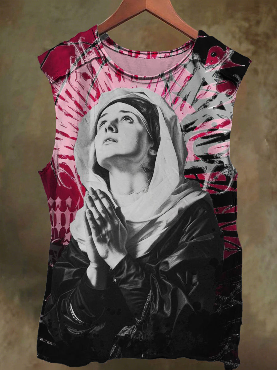 Unisex Praying Rune Sisters Print Casual Cotton Tank Top