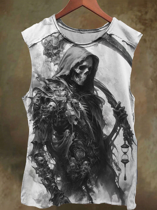 Unisex Sickle Skull Print Casual Cotton Tank Top