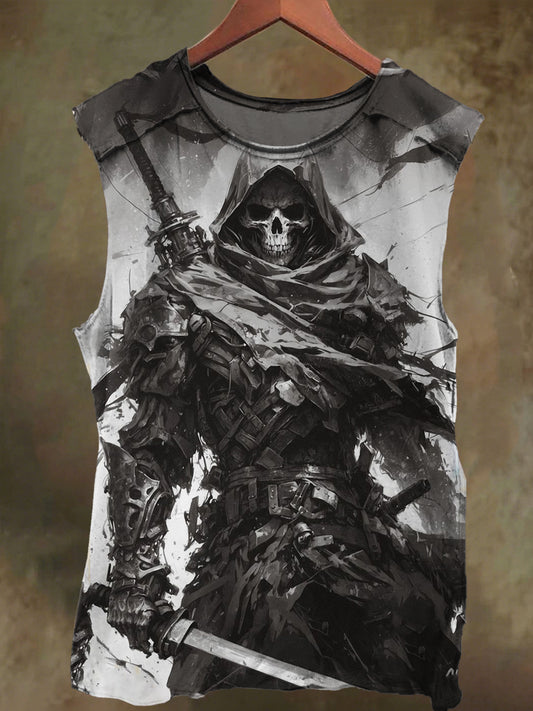Unisex Hat Skull Soldier Print Casual Cotton Tank Top