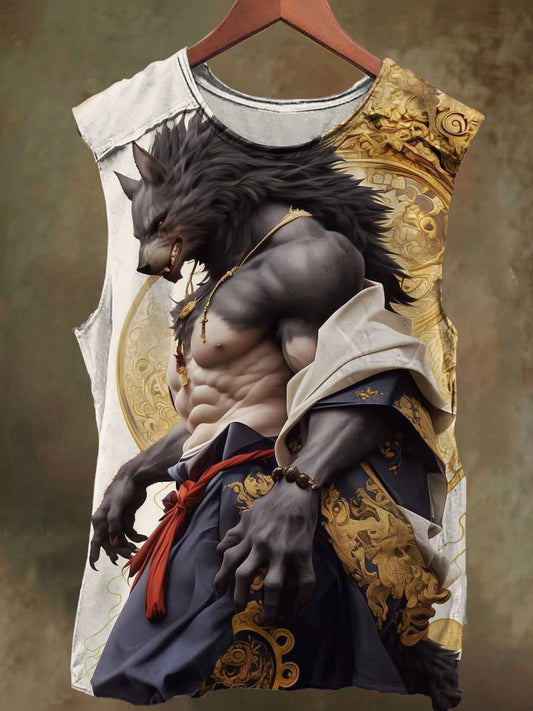 Unisex Coyote Warrior Print Casual Cotton Tank Top