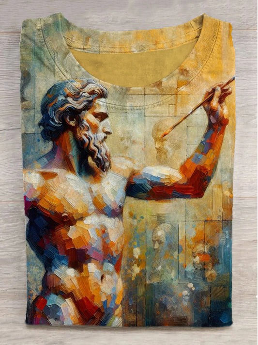 Fantasy Oil Painting Sculpture Print Round Neck Short Sleeve T-Shirt