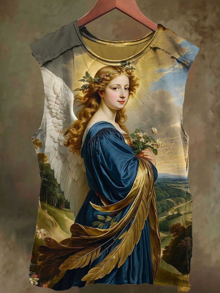 Unisex Fantasy Angel Girl Print Casual Cotton Tank Top