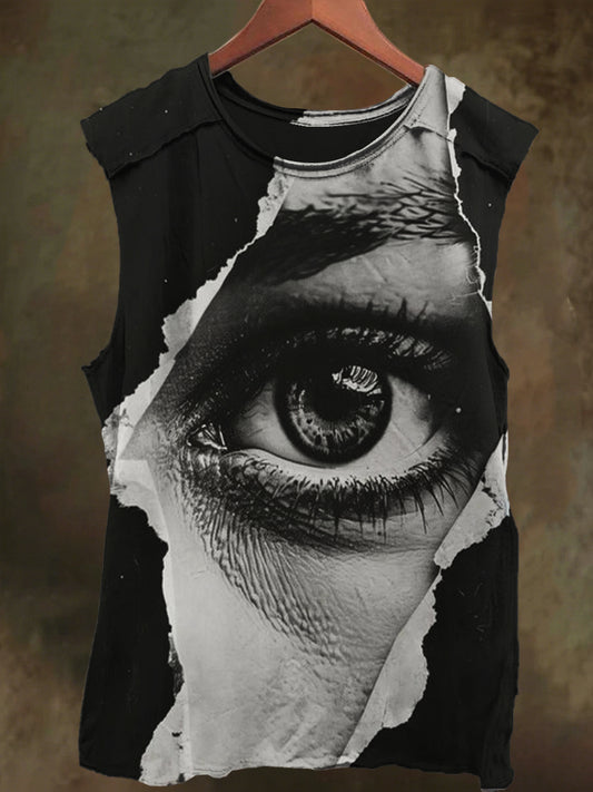 Unisex Visual Illusion Eye Print Casual Cotton Tank Top