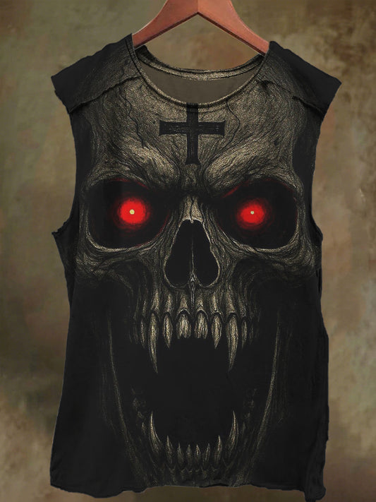 Unisex Cross Dark Skull Print Casual Cotton Tank Top