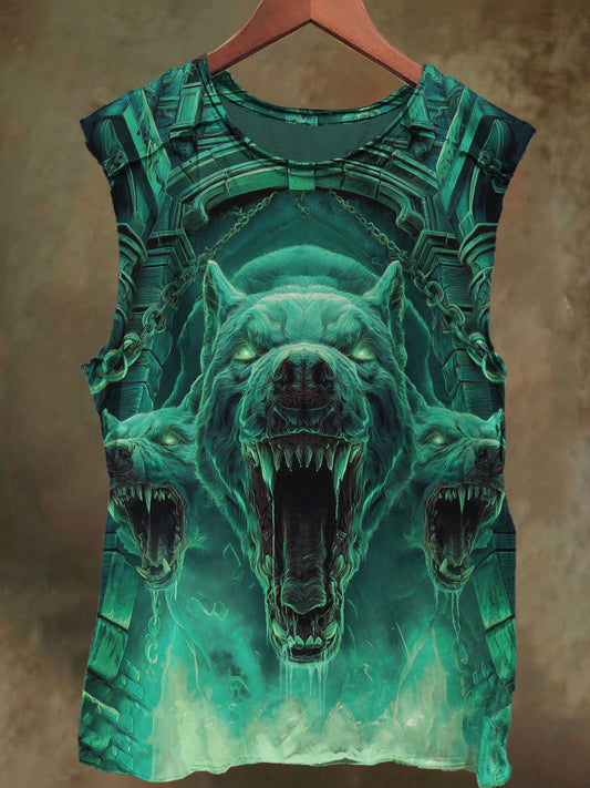 Unisex Underworld Three Headed Dog Print Cotton Tank Top