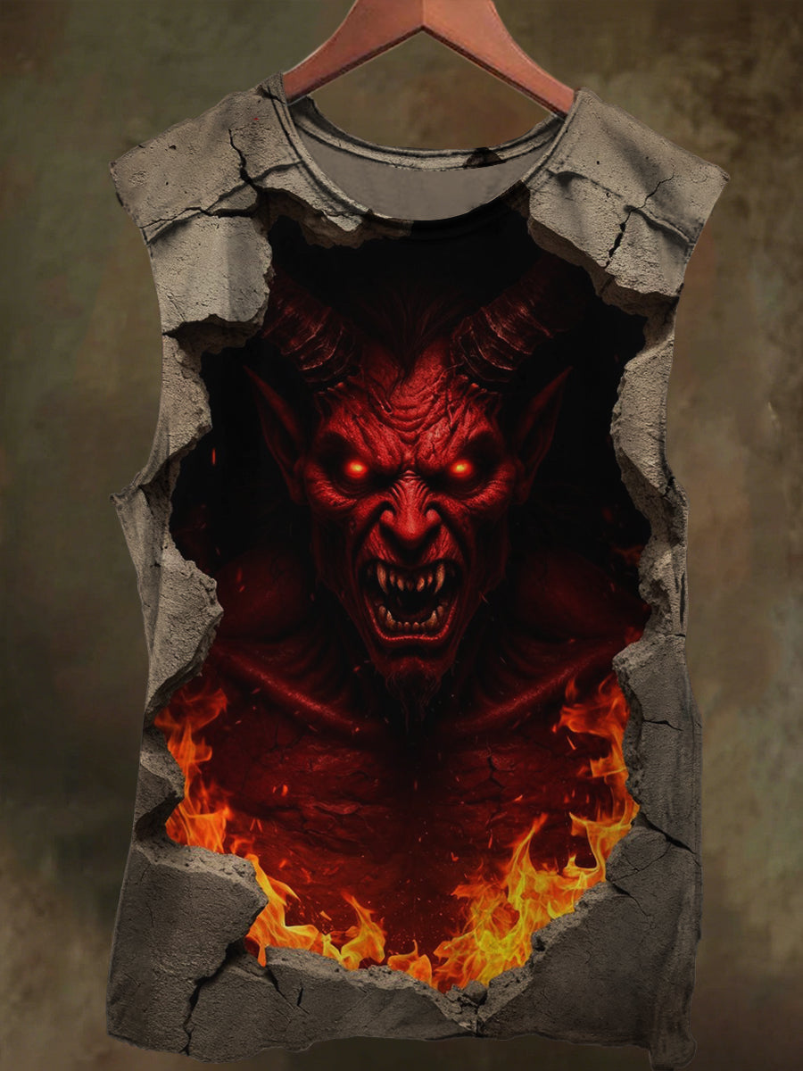 Unisex Rock Devil Print Casual Cotton Tank Top
