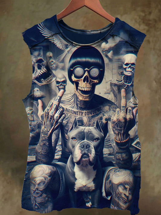 Unisex Tattoo Skull Men's Print Casual Cotton Tank Top