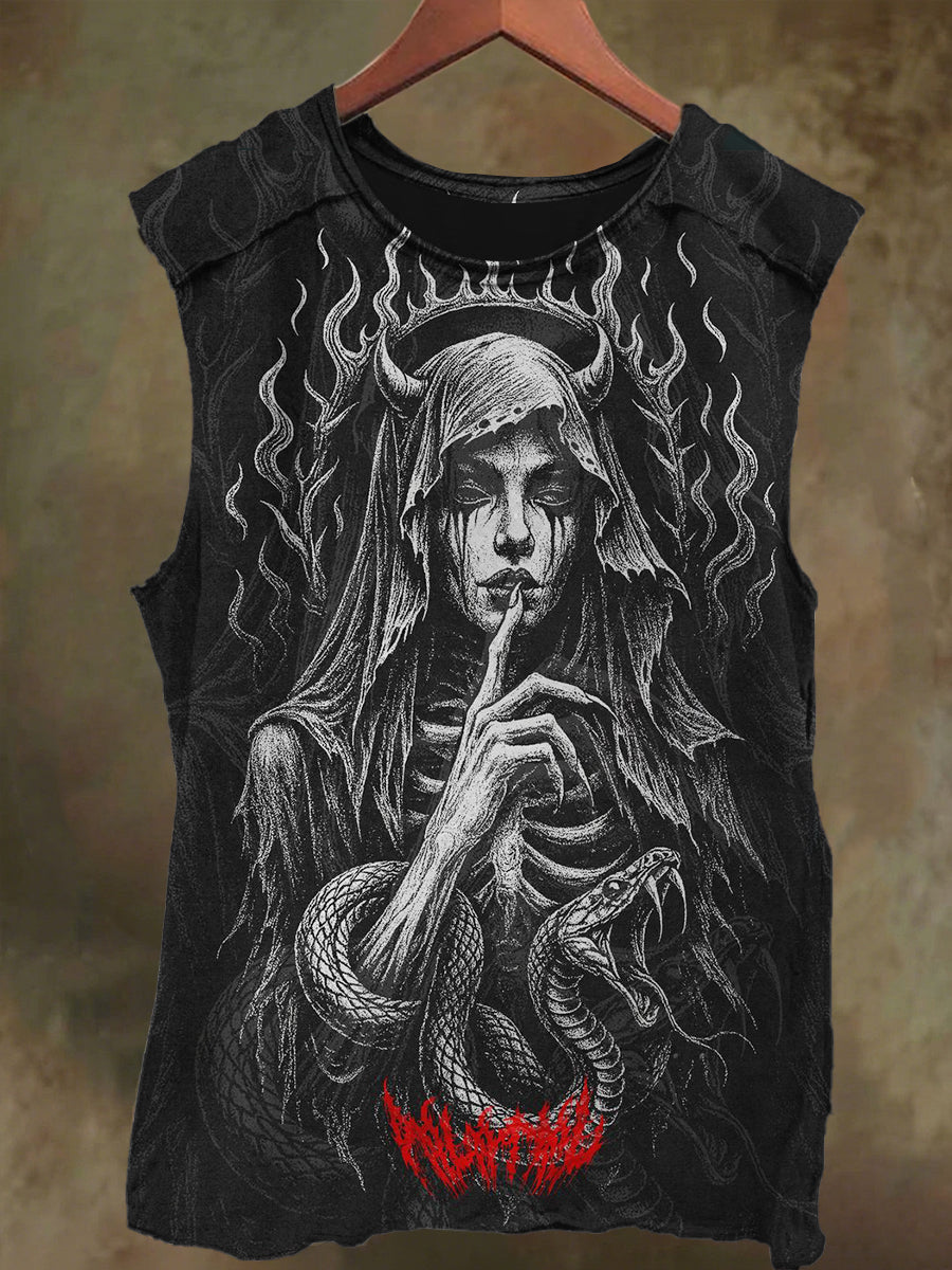 Unisex Nuns and Snakes Print Casual Cotton Tank Top