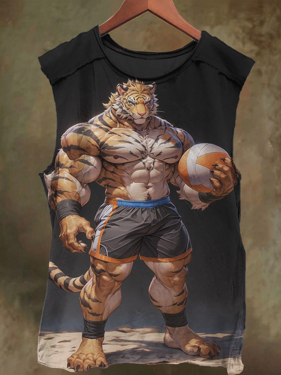 Unisex Tiger Soccer Print Casual Cotton Tank Top