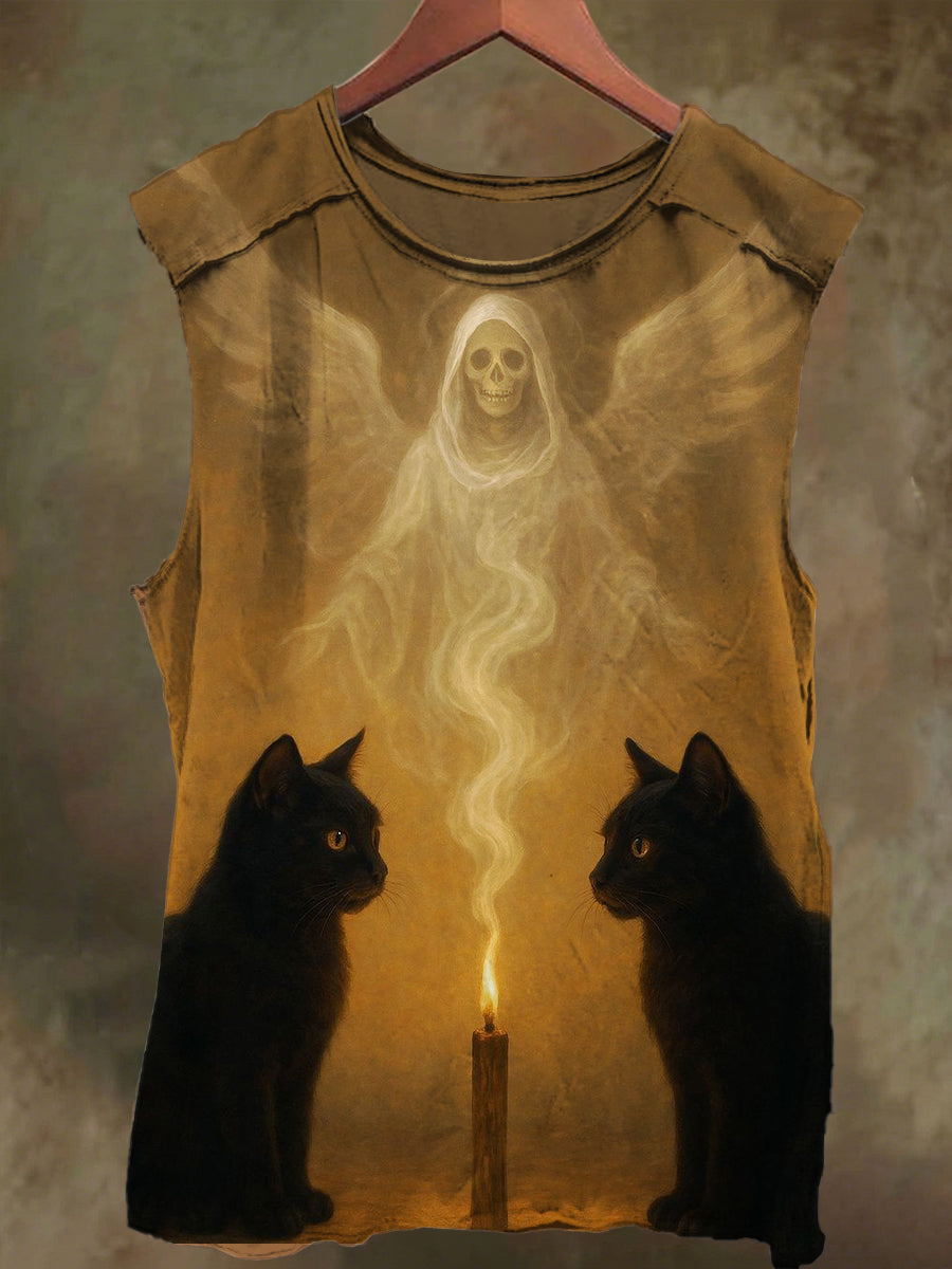 Unisex Candle Skull Soul Print Casual Cotton Tank Top