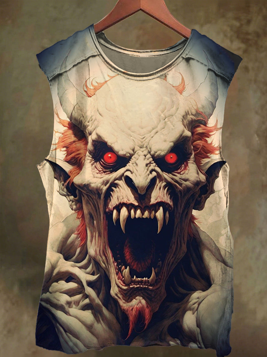 Unisex Red Eye Devil Print Casual Cotton Tank Top