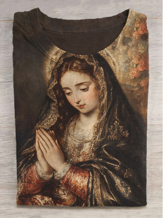 Prayer of the Virgin Printed Crew Neck Short Sleeve T-Shirt