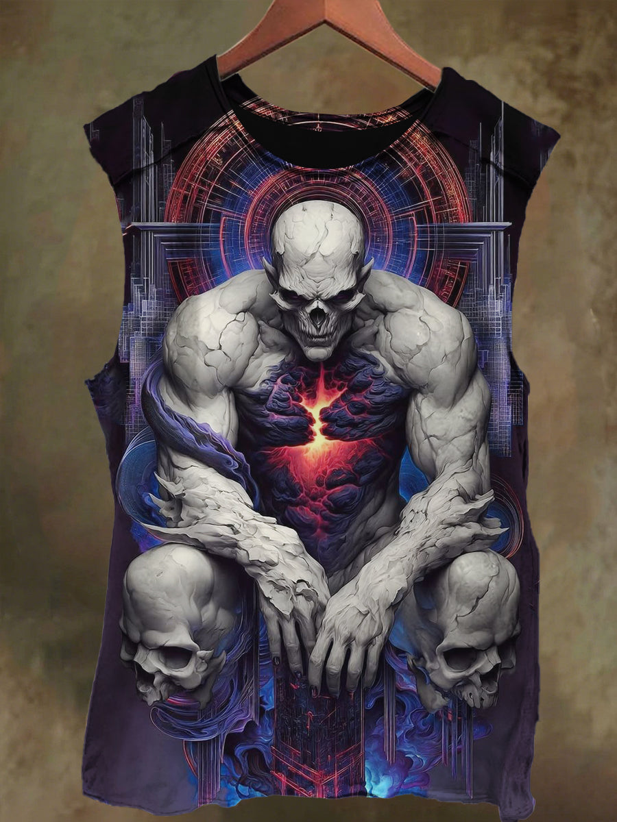 Unisex Sci-Fi Rock Skull Print Casual Cotton Tank Top