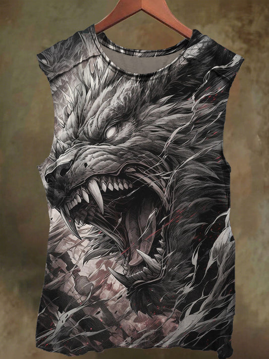 Unisex Dark Coyote Print Casual Cotton Tank Top