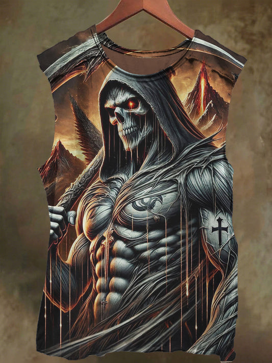 Unisex Muscle Sickle Skull Print Casual Cotton Tank Top