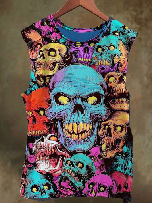 Unisex Colorful Skull Print Casual Cotton Tank Top