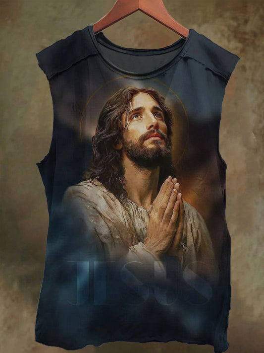 Unisex God Jesus Print Casual Cotton Tank Top