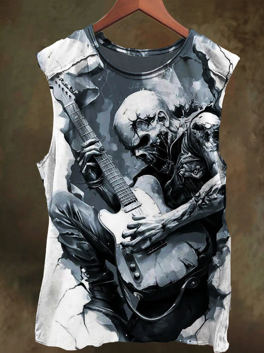 Unisex Rock Punk Guitar Skull Print Casual Cotton Tank Top
