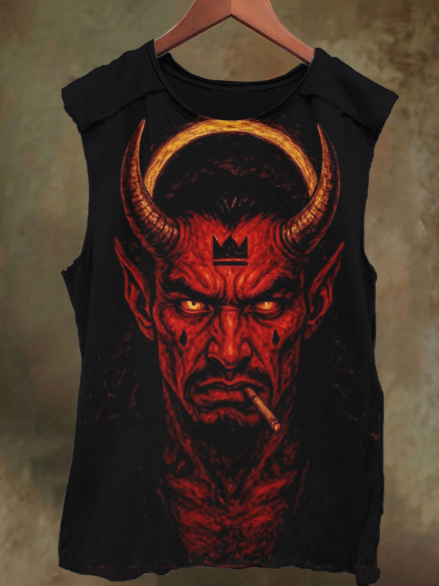 Unisex Smoking Devil Print Casual Cotton Tank Top
