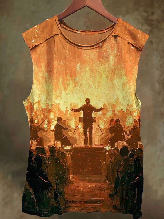 Unisex Flame Player Print Casual Cotton Tank Top