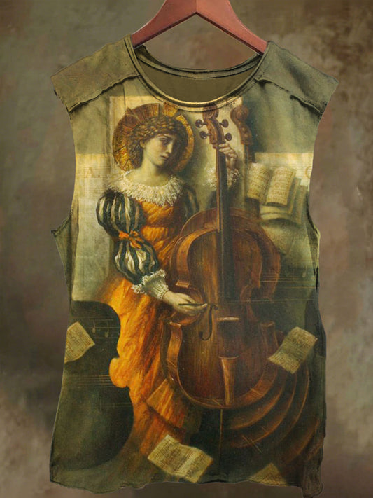 Unisex Cello Girl Print Casual Cotton Tank Top