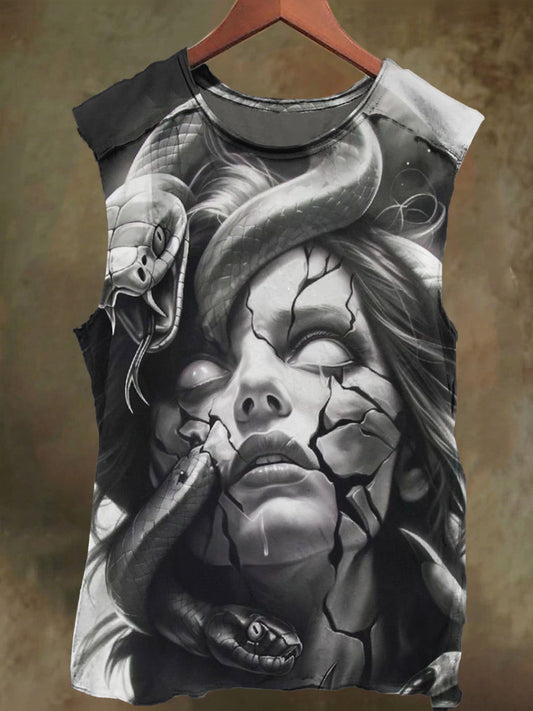 Unisex Snake-Printed Teenage Girl's Casual Cotton Tank Top