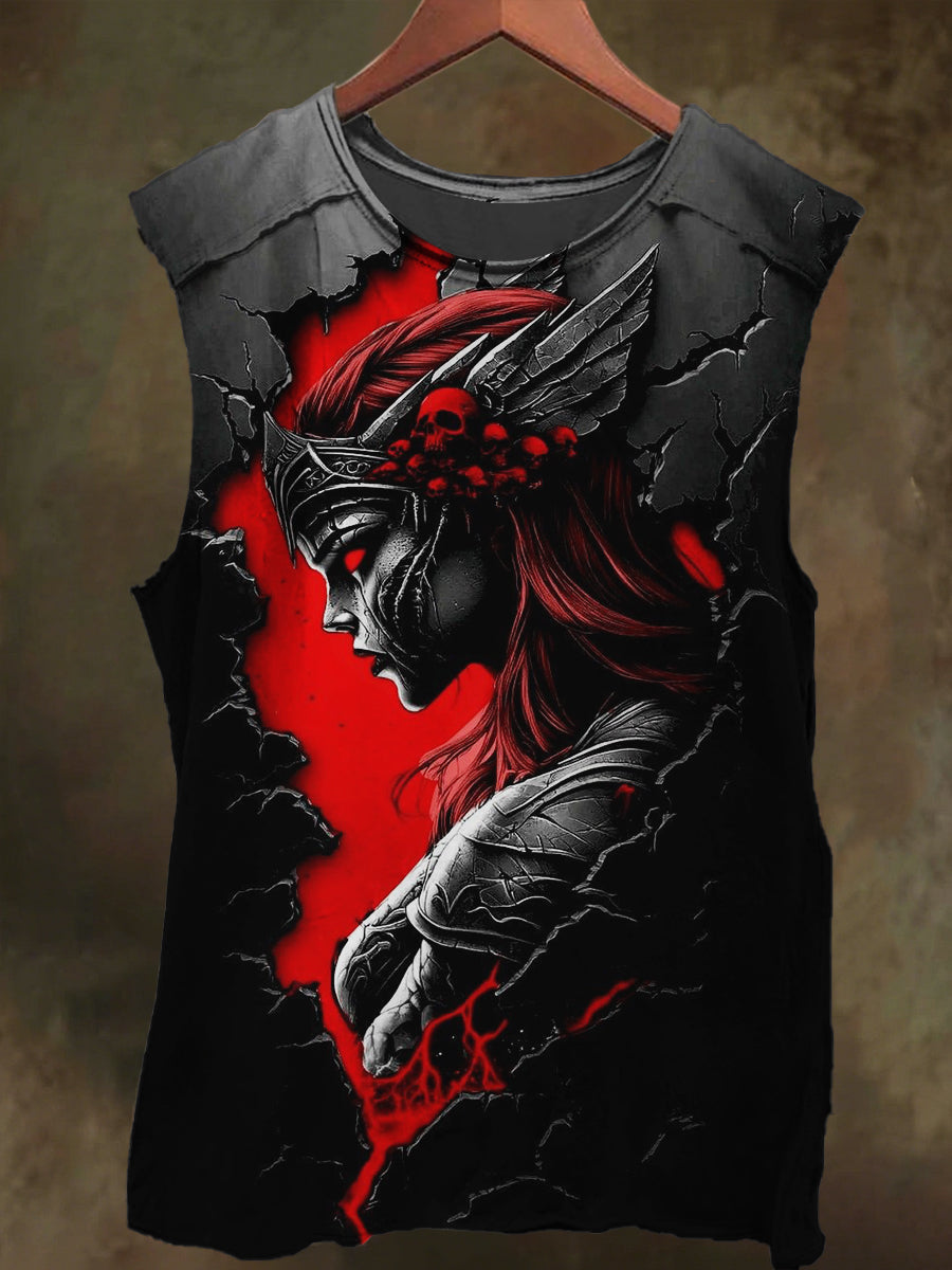 Unisex Dark Flame God of War Print Casual Cotton Tank Top