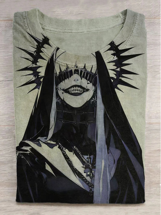 Nun of Dark Thorns Printed Round Neck Short Sleeve T-Shirt