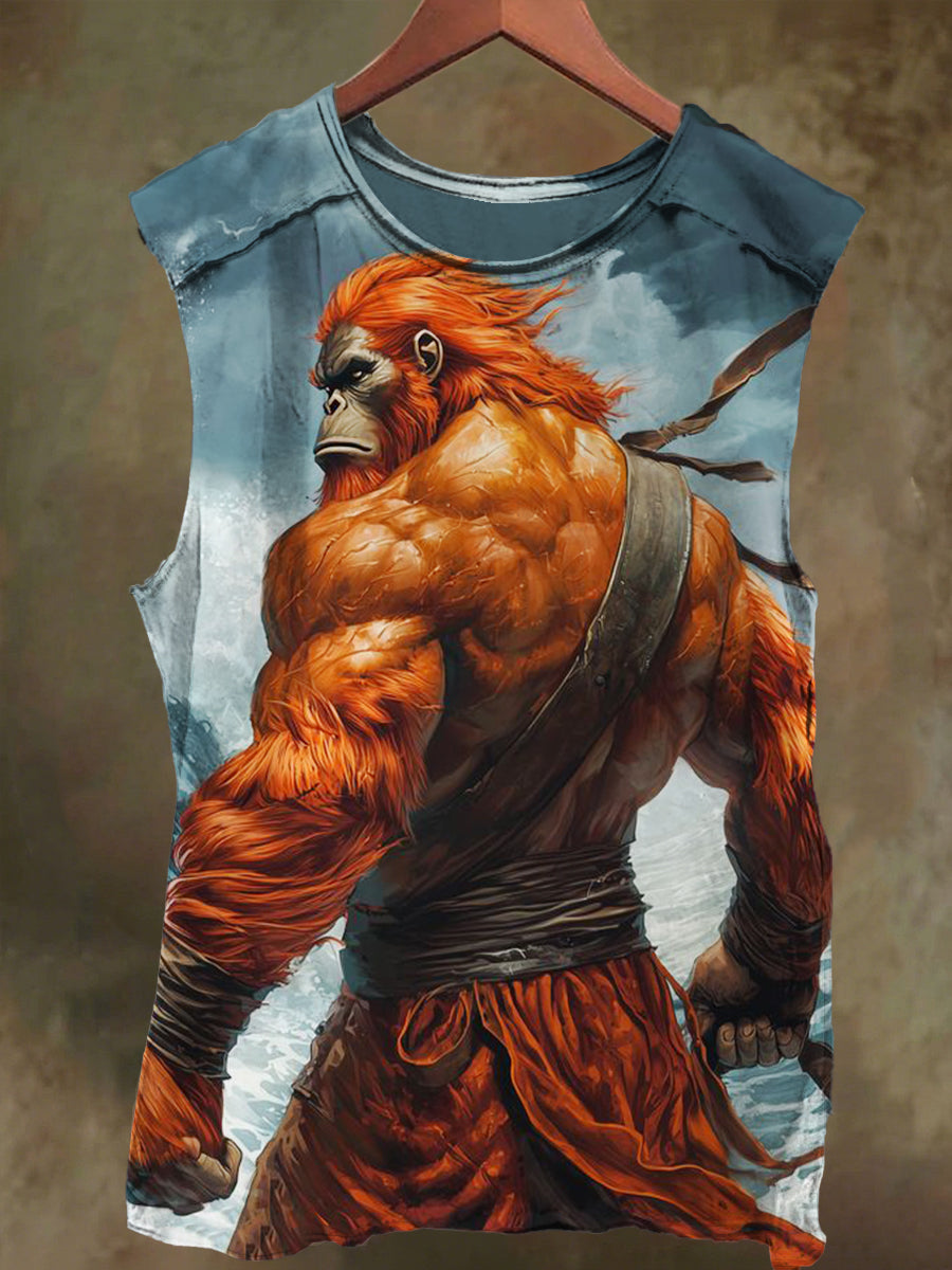 Unisex Gorilla Warrior Print Casual Cotton Tank Top