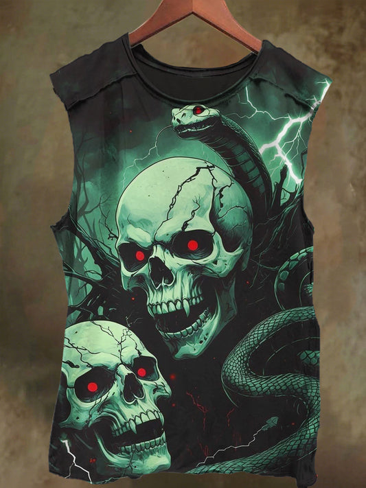 Unisex Skull and Snake Print Casual Cotton Tank Top