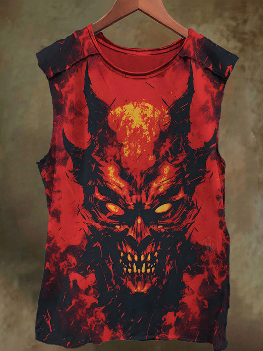 Unisex Flame Dark Devil Print Casual Cotton Tank Top