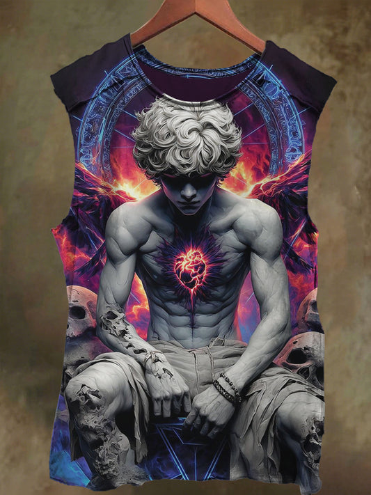 Unisex Sci-Fi Skull Girl Print Casual Cotton Tank Top