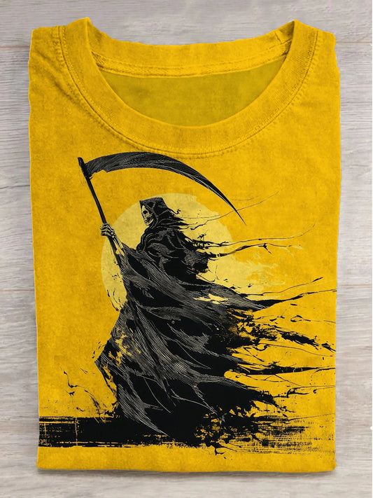 Sunny Sickle Skull Print Round Neck Short Sleeve T-Shirt