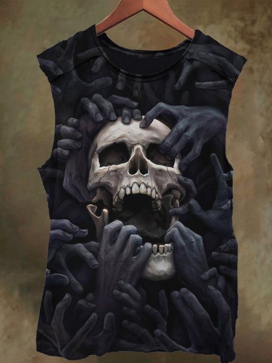 Unisex Skull and Hands Print Casual Cotton Tank Top