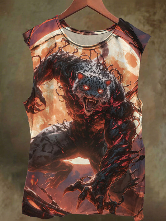 Unisex White Leopard Warrior Print Casual Cotton Tank Top
