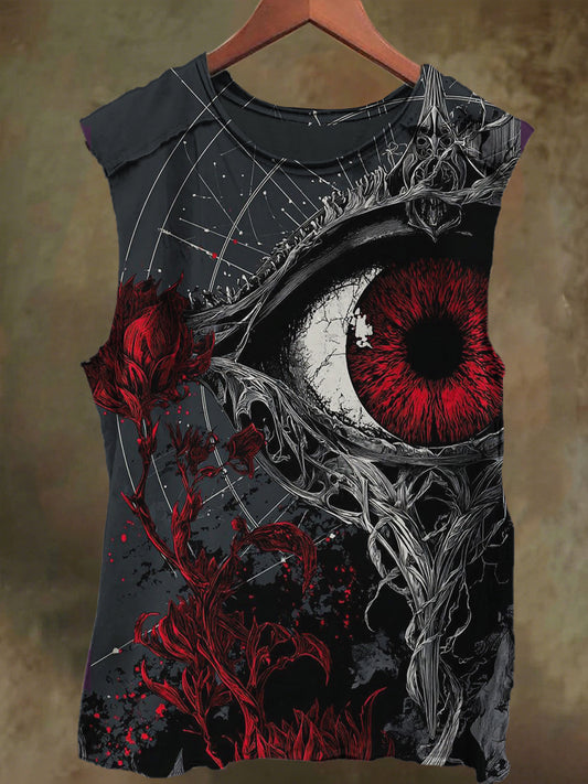 Unisex Dark Rose Eye Print Casual Cotton Tank Top