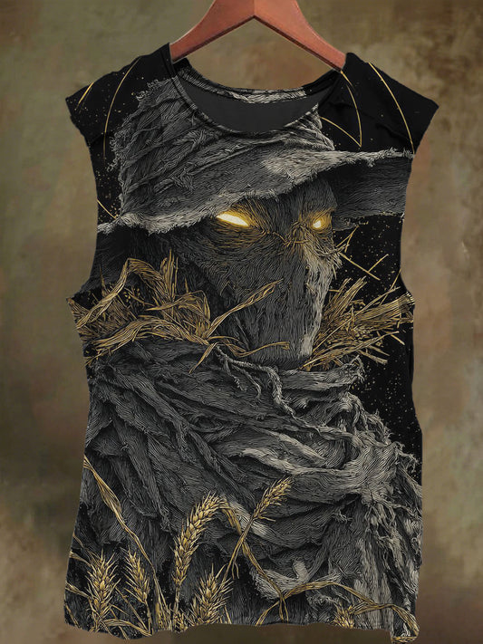 Unisex Dark Scarecrow Print Casual Cotton Tank Top